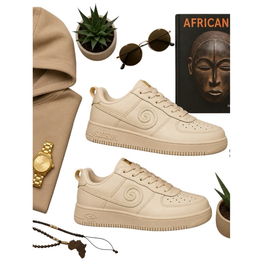 Negash Giza Bone Cream Leather Afrocentric Sneakers Men's Size 7 Rare NIB NWOT